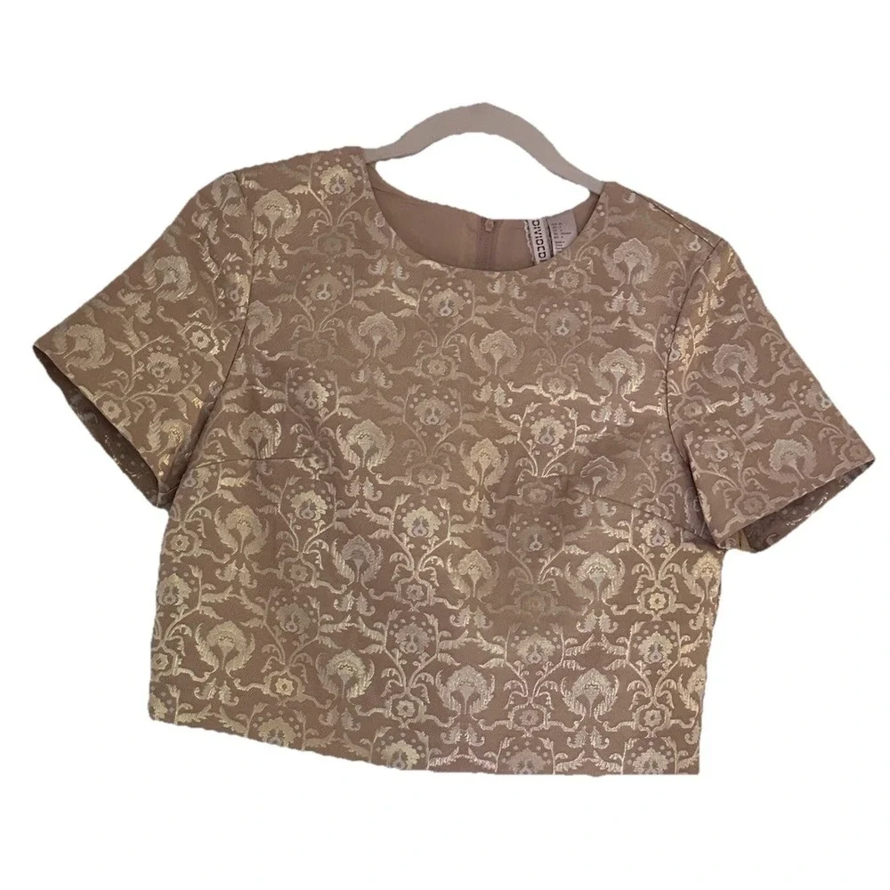 H&M Women‎ Gold Metallic Jacquard Shorts and Crop Top Set Size M Glam Chic New